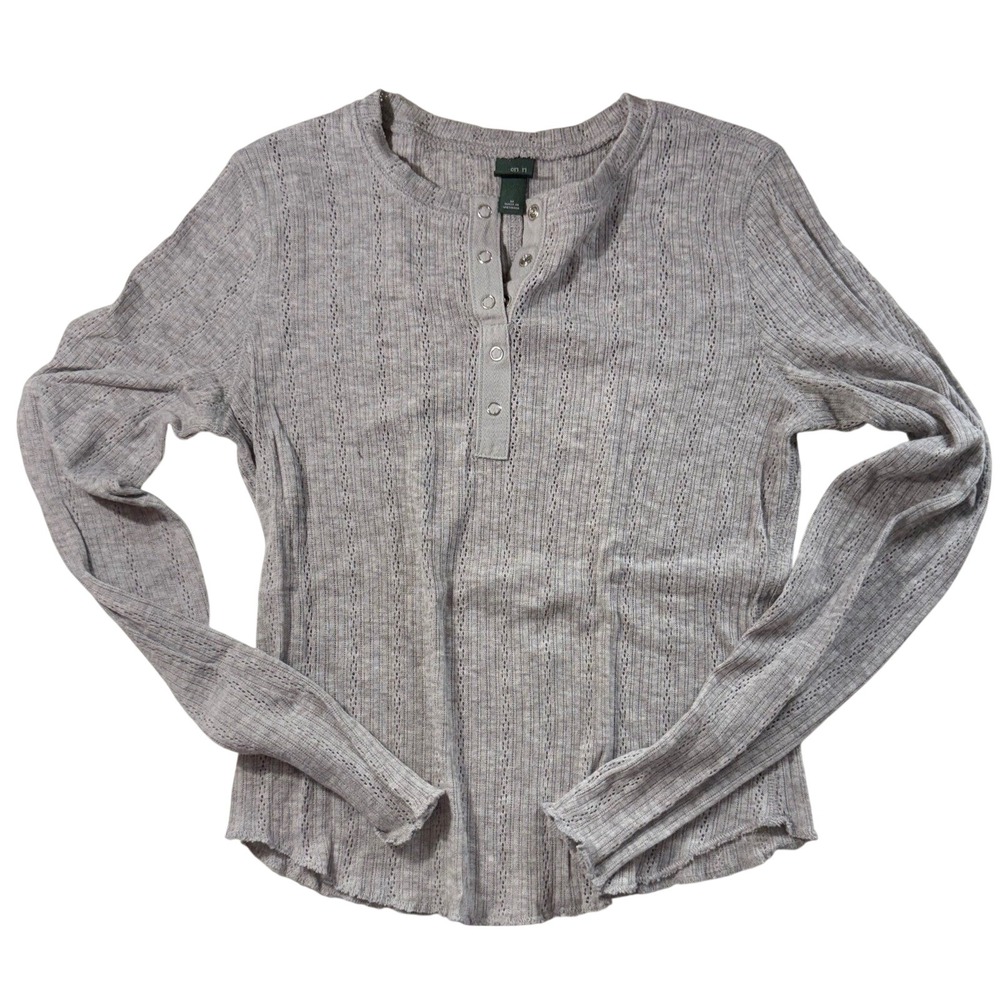 Wild Fable Gray Ribbed Long Sleeve Henley Top 90s Grunge Aesthetic Medium EUC